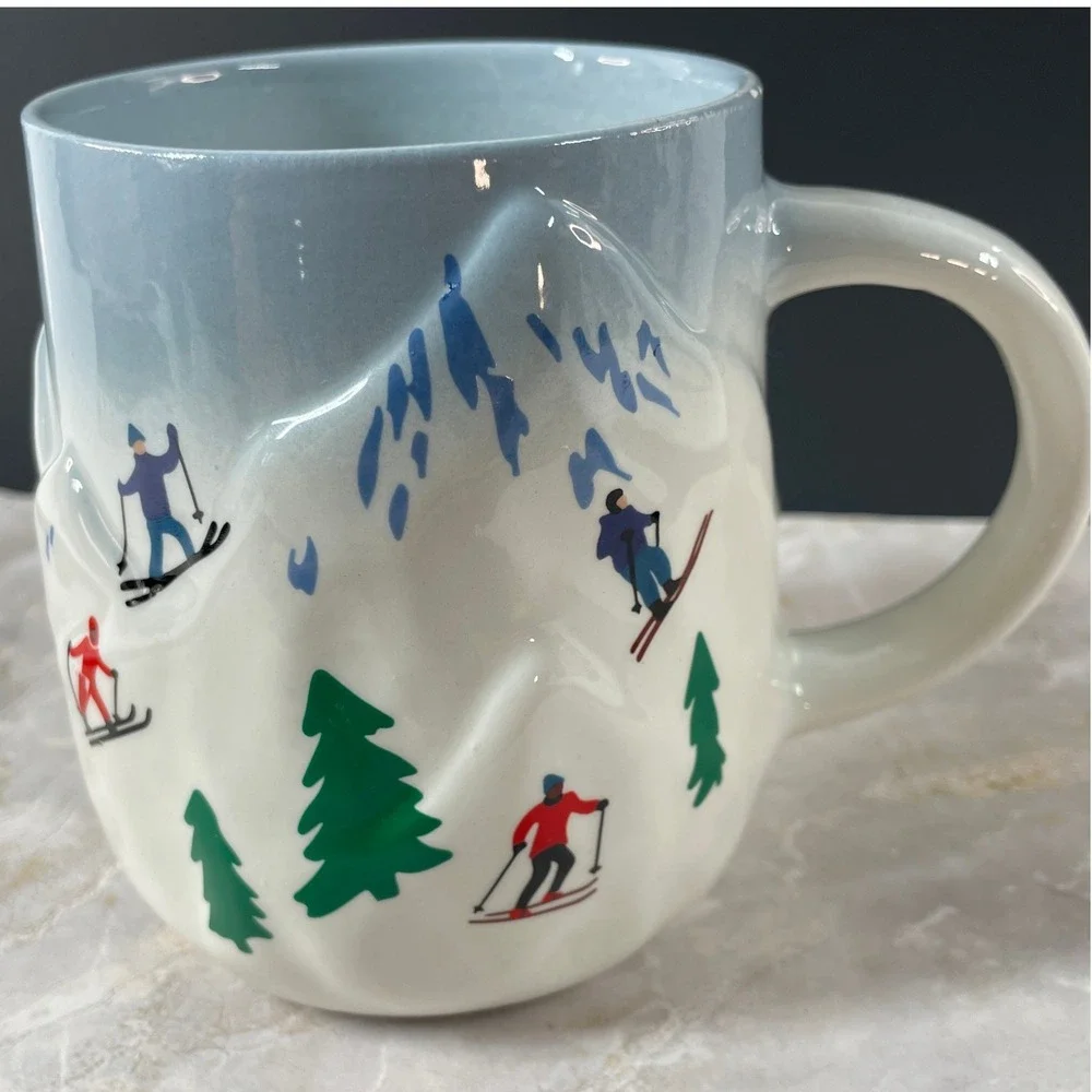 Target Ski Resort Mug White Blue 3D Sculpted Mountain Winter Cabin 16oz